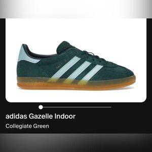 adidas Gazelle Indoor Sneakers - Dark Green with Light Blue Accents